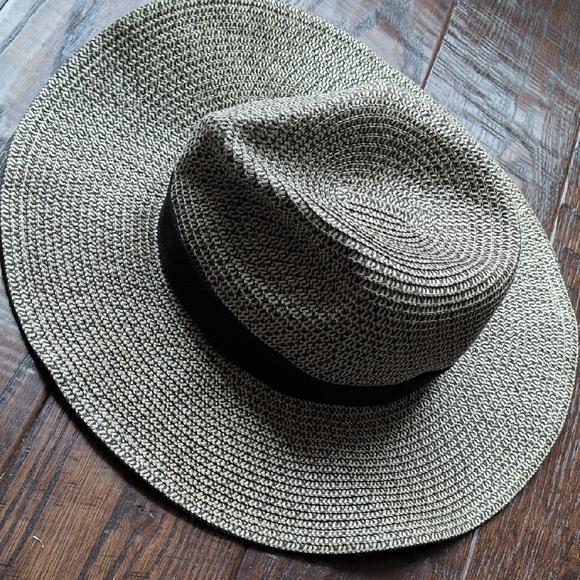 J. CREW I Woven Black and Ivory Marled Wide Brim Packable Sun Hat, X/XL - Picture 6 of 15